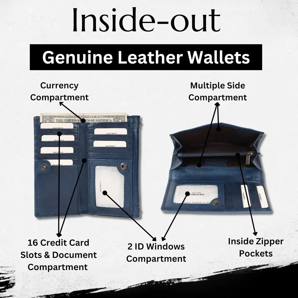Leather Fold-Over Wallet with Stud Detail - Blue